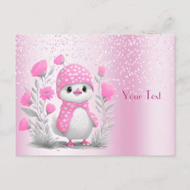 Carte postale couleur Aquarelle Canard rose Floral (Devant)
