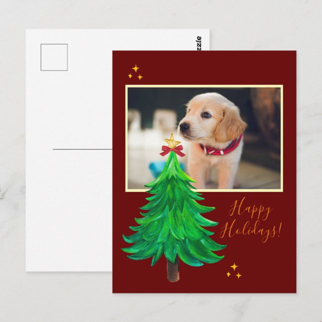 Carte Postale couleur d'aquarelle pour chien de Noël personnalis (Devant / Derrière)