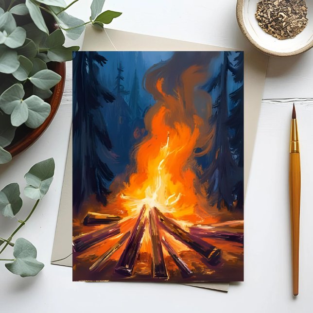 Carte Postale Couleur de feu de camp Peinture forestière (Créateur téléchargé)