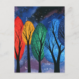 Carte Postale Couleur de nuit - arc-en-ciel tourbillonnant arbre