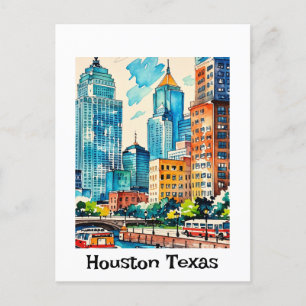 Carte Postale Couleur d'eau de Houston Skyline
