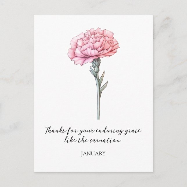 CARTE POSTALE COULEUR D'EAU JANVIER CARNATION FLEURS DE NAISSANC (Devant)