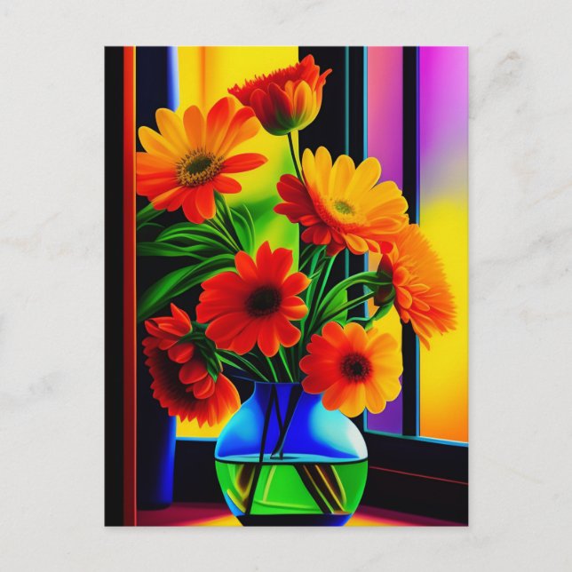 Carte Postale Couleurs audacieuses Bouquet floral artistique (Devant)