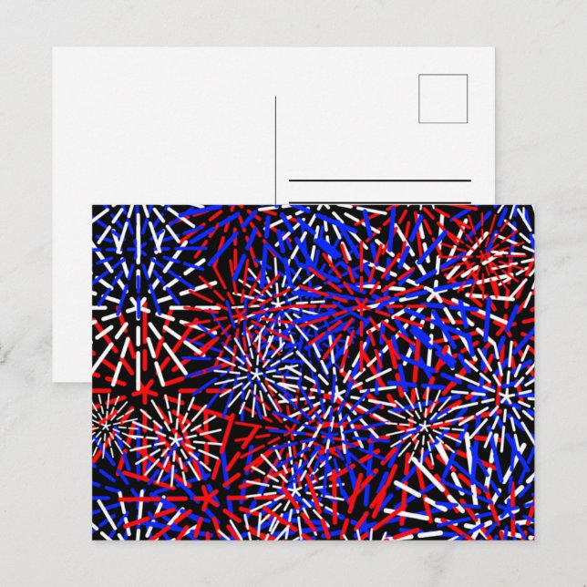 Carte Postale Couleurs de drapeau américain Design de feux d'art (Devant / Derrière)