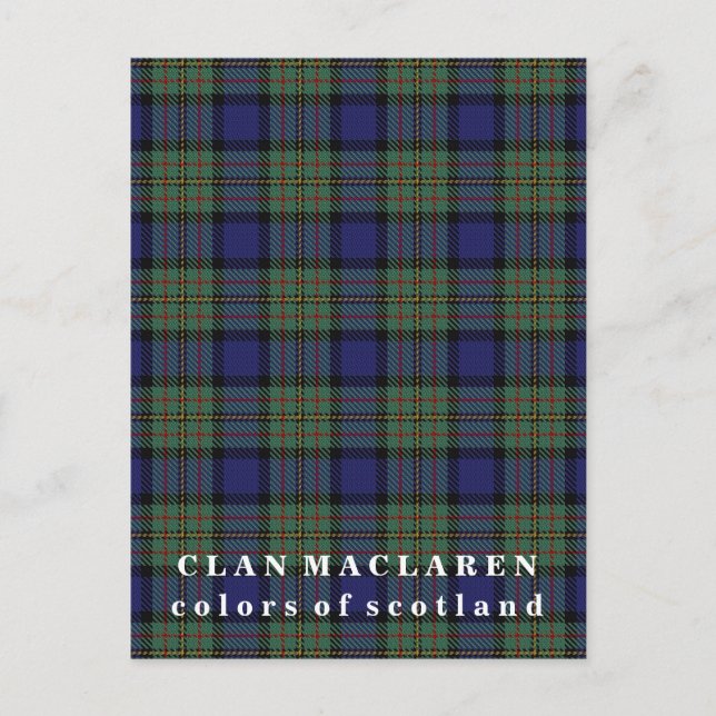 Carte Postale Couleurs de l'Ecosse Clan MacLaren Tartan (Devant)