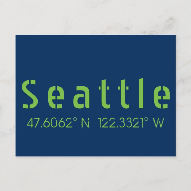 Carte Postale Couleurs de l'équipe Seattle Longitude Latitude (Devant)