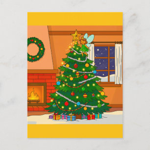 CARTE POSTALE COULEURS DE SAPIN DE NOËL BRILLANTES DESSIN ANIMÉ