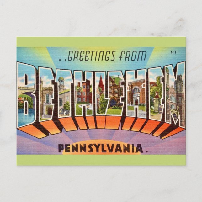 Carte Postale Couleurs vintage Bethlehem PA (Devant)