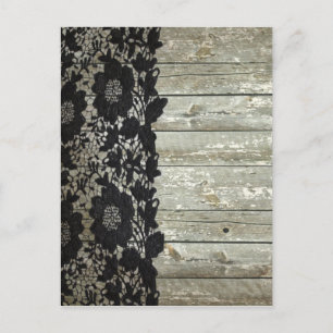 Carte Postale country bohemian Black lace old rustic barnwood