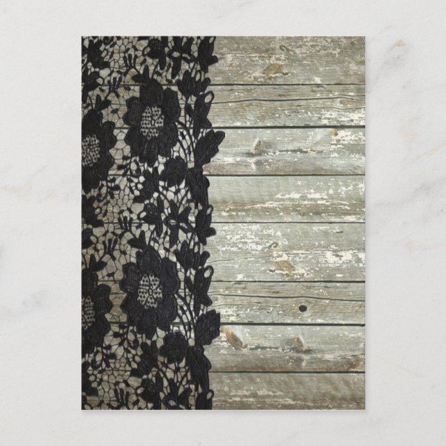 Carte Postale country bohemian Black lace old rustic barnwood (Devant)