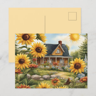 Carte Postale Country Farmhouse Dreamy Golden Sunflowers