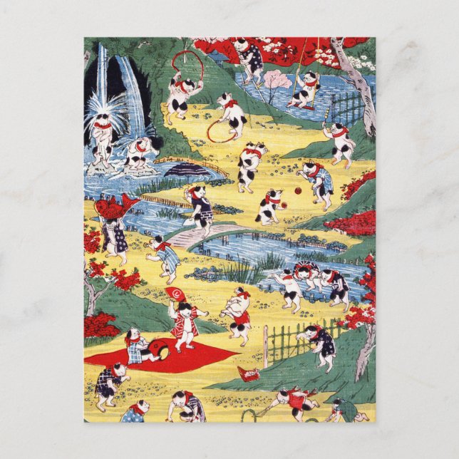 Carte Postale Country japonaise Cats, Utagawa Kunitoshi (Devant)