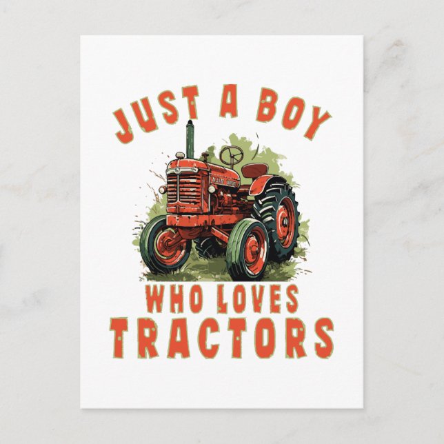 Carte Postale Country Life Boy qui aime les tracteurs (Devant)