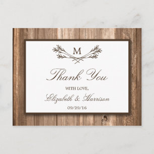 Carte Postale Country Rustic Monogram Branche & Mariage bois