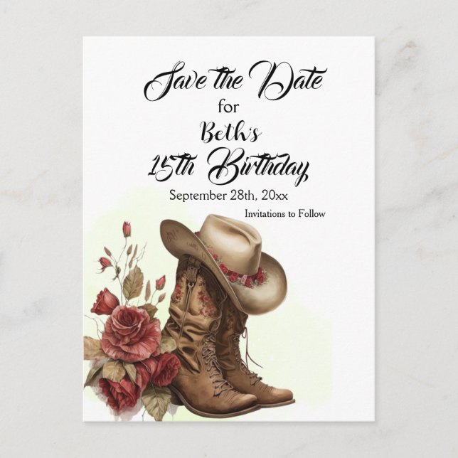 Carte Postale Country Western, Rose, 15e anniversaire Enregistre (Devant)
