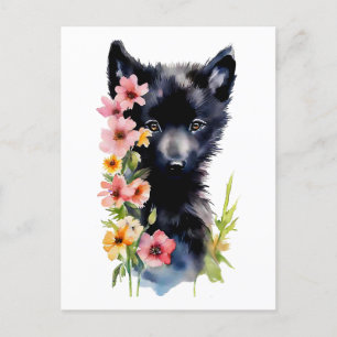 Carte Postale Coupe d'aquarelle Black Baby Wolf