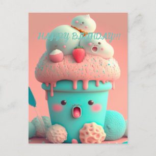 Carte Postale Coupe de crème glacée Kawaii