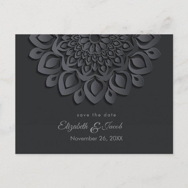 Carte Postale Coupe de papier noir Mandala Enregistrer la date (Devant)