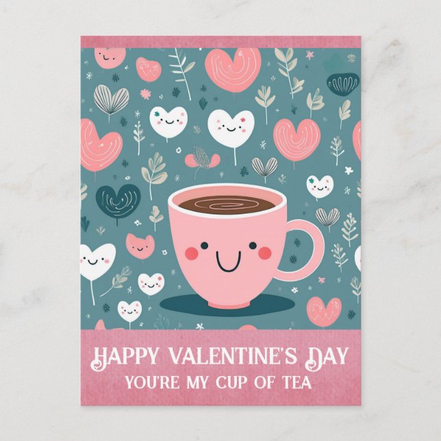 Carte Postale Coupe de Thé Coeurs de la Journée des Valentines R (Devant)