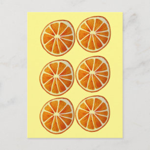Carte Postale Coupe d'orange juteuse aquarelle art motif pop art