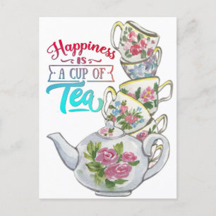 Carte Postale Coupe vintage d'aquarelle de Hot Tea Happy