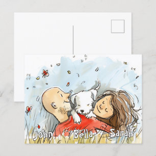 Carte Postale Couple avec Chien blanc