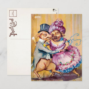 Carte postale Couple Cochon Victorien Dancing