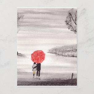 Carte Postale Couple d'amour de parapluie rouge