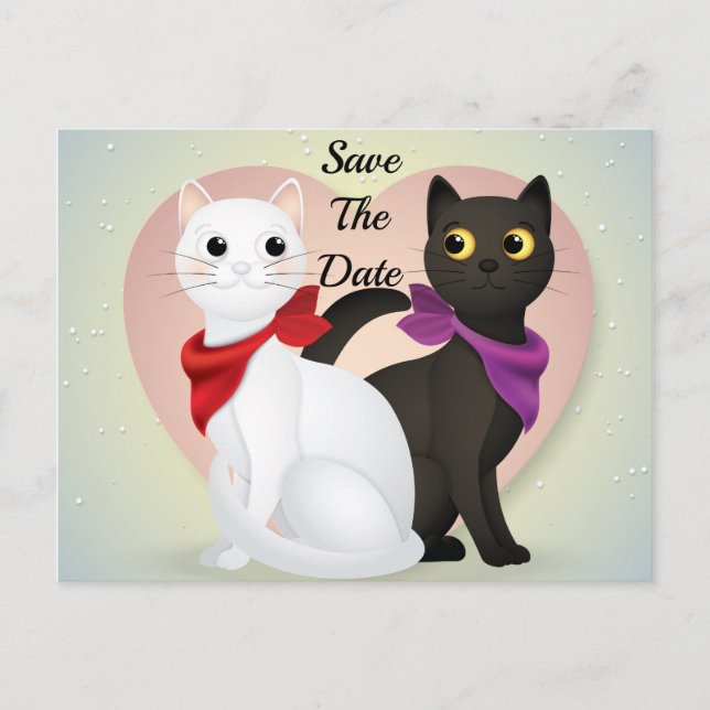 Carte Postale Couple de chat en caricature mignon (Devant)
