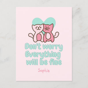 Carte Postale Couple de chats mignons et encouragement Pastel