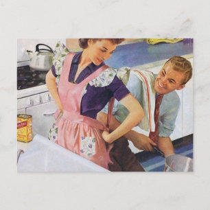 Carte Postale couple de cuisine vintage rétro