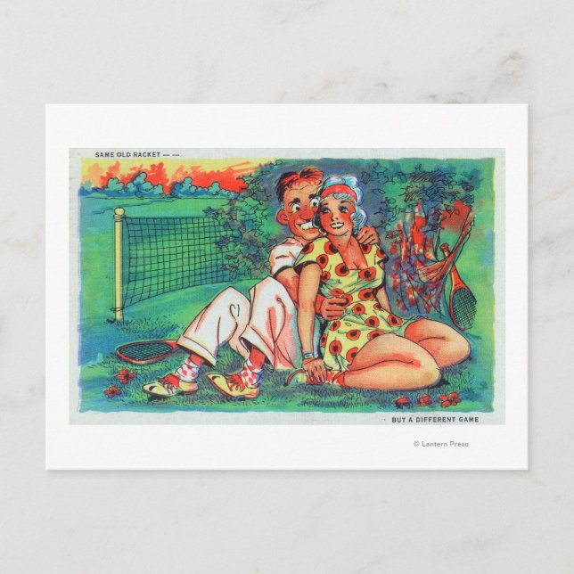 Carte Postale Couple de dessin avec vélo de tennis (Devant)