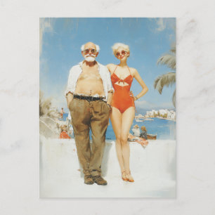 Carte Postale Couple de plage vintage été contraste