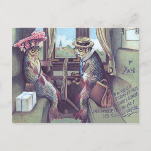 Carte Postale Couple de poissons dans un train