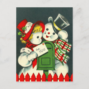 Carte Postale Couple de Snowman amoureux, avec courrier pour vou