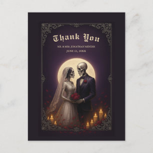 Carte Postale Couple de squelettes gothiques Élégant Mariage Rem