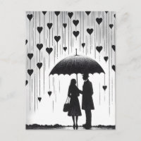 Couple debout sous parapluie, pluie en forme de co