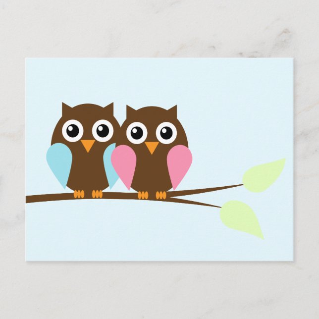 Carte Postale Couple d'hibou sur une branche (Devant)