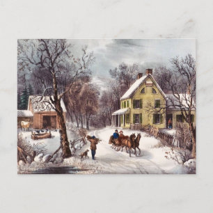Carte Postale Couple en traîneau tiré par des chevaux