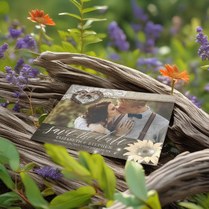 Carte Postale Couple Horseshoe Mariage de tournesol Date de sauv