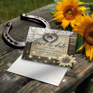 Carte Postale Couple Horseshoe Mariage de tournesol en bois Date