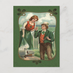 Carte Postale Couple irlandais Shillelagh Shamrock