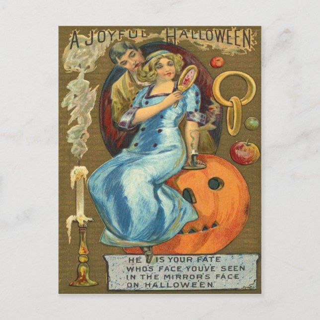 Carte Postale Couple Jack-o'-lantern Citrouille Apple (Devant)