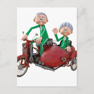 Carte Postale Couple plus âgé sur un cyclomoteur avec Sidecar