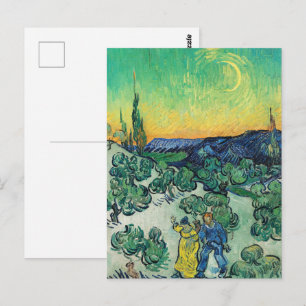 Carte Postale Couple romantique de Van Gogh marchant sous la lun