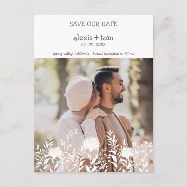 Carte Postale Couple romantique engagé avec design Fleur sauvage (Devant)