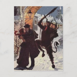 Carte Postale Couple s'embrassant Krampus Punir Enlèvement