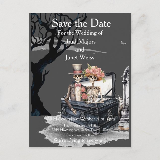 Carte Postale Couple squelettique Enregistrer la date (Devant)