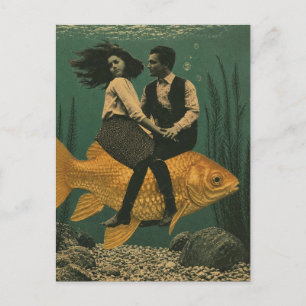 Carte Postale Couple sur une fantaisie de poisson rouge