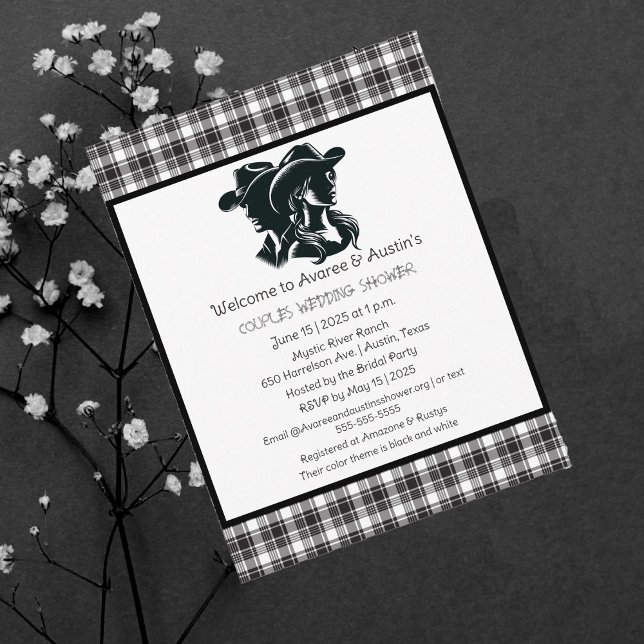 Carte Postale Couples Noir et Blanc Occident Thème Douche (Créateur téléchargé)